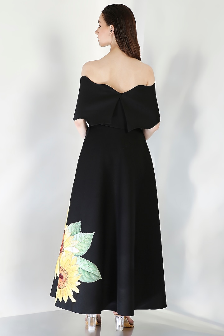 Black Neoprene Floral Embroidered Tube Cocktail Dress With Wrap by OZEQO at Pernia's Pop Up Shop