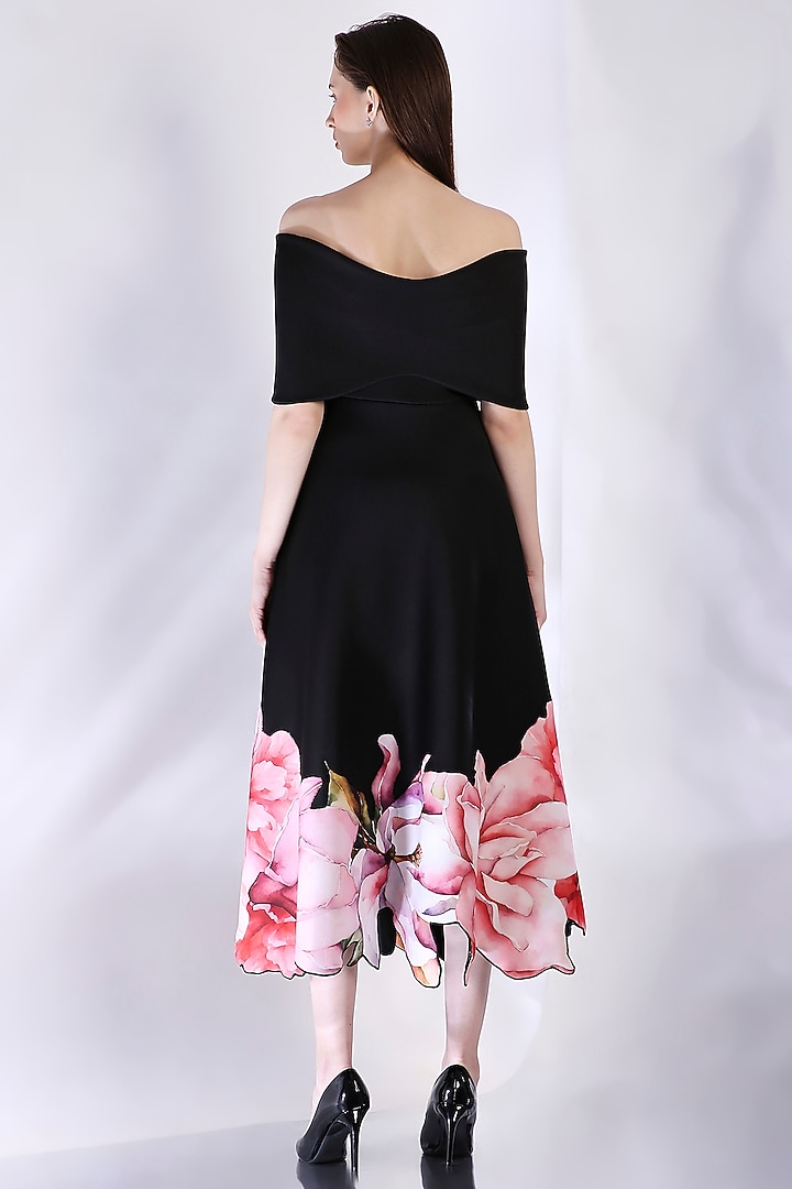 Black Neoprene Floral Printed Vacation Dress With Wrap by OZEQO at Pernia's Pop Up Shop