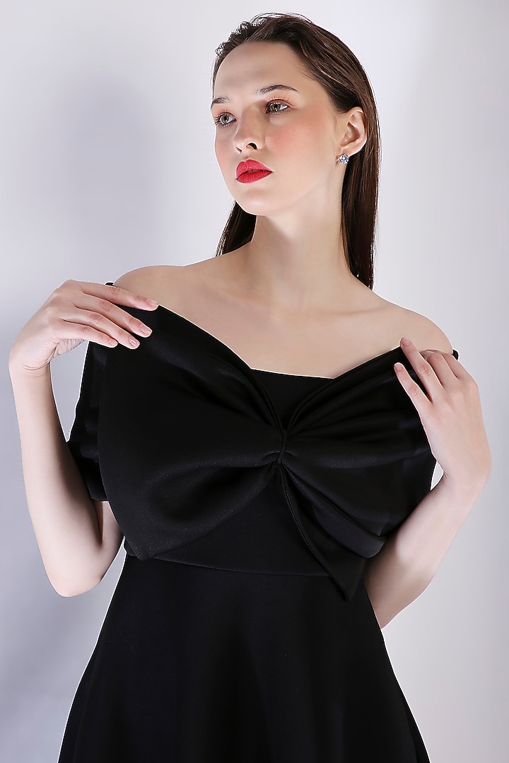 Black Neoprene Floral Printed Vacation Dress With Wrap by OZEQO at Pernia's Pop Up Shop