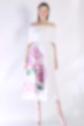 White Neoprene Floral Embroidered Vacation Dress With Wrap by OZEQO at Pernia's Pop Up Shop