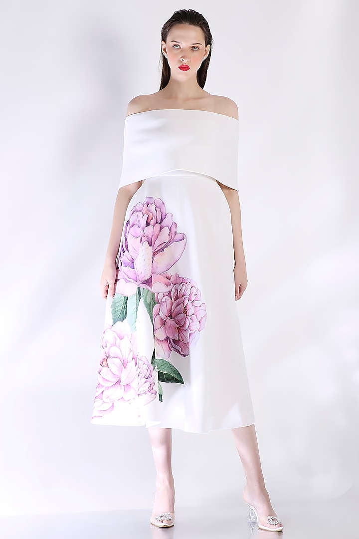 White Neoprene Floral Embroidered Vacation Dress With Wrap by OZEQO at Pernia's Pop Up Shop