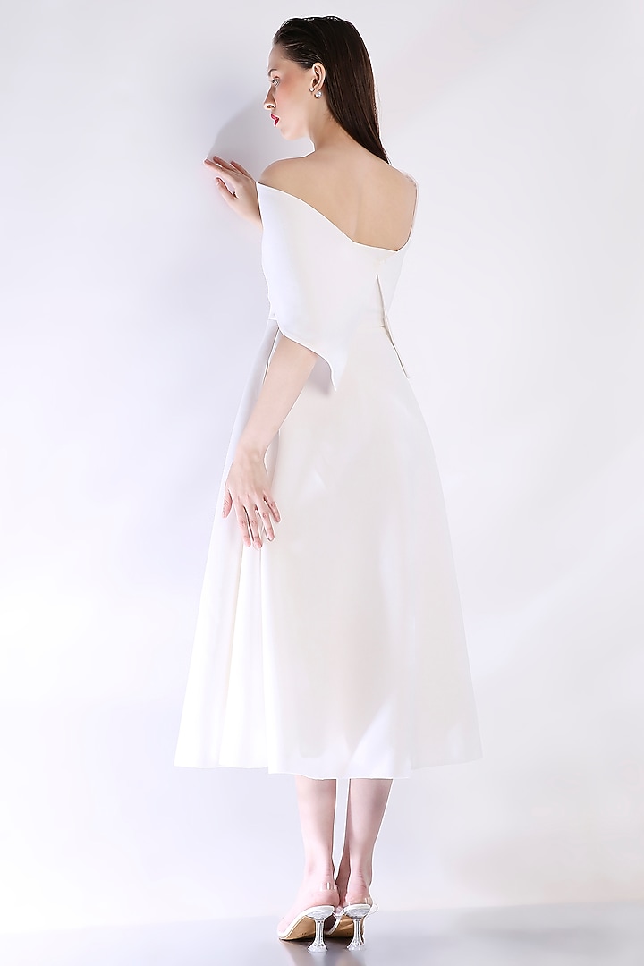 White Neoprene Floral Embroidered Vacation Dress With Wrap by OZEQO at Pernia's Pop Up Shop
