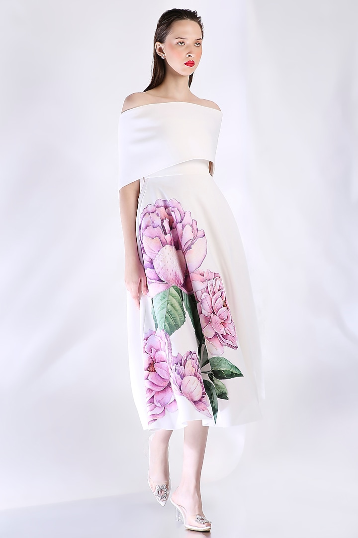 White Neoprene Floral Embroidered Vacation Dress With Wrap by OZEQO at Pernia's Pop Up Shop
