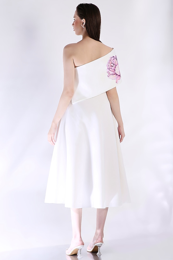 White Neoprene Floral Embroidered Cocktail Dress With Wrap by OZEQO at Pernia's Pop Up Shop