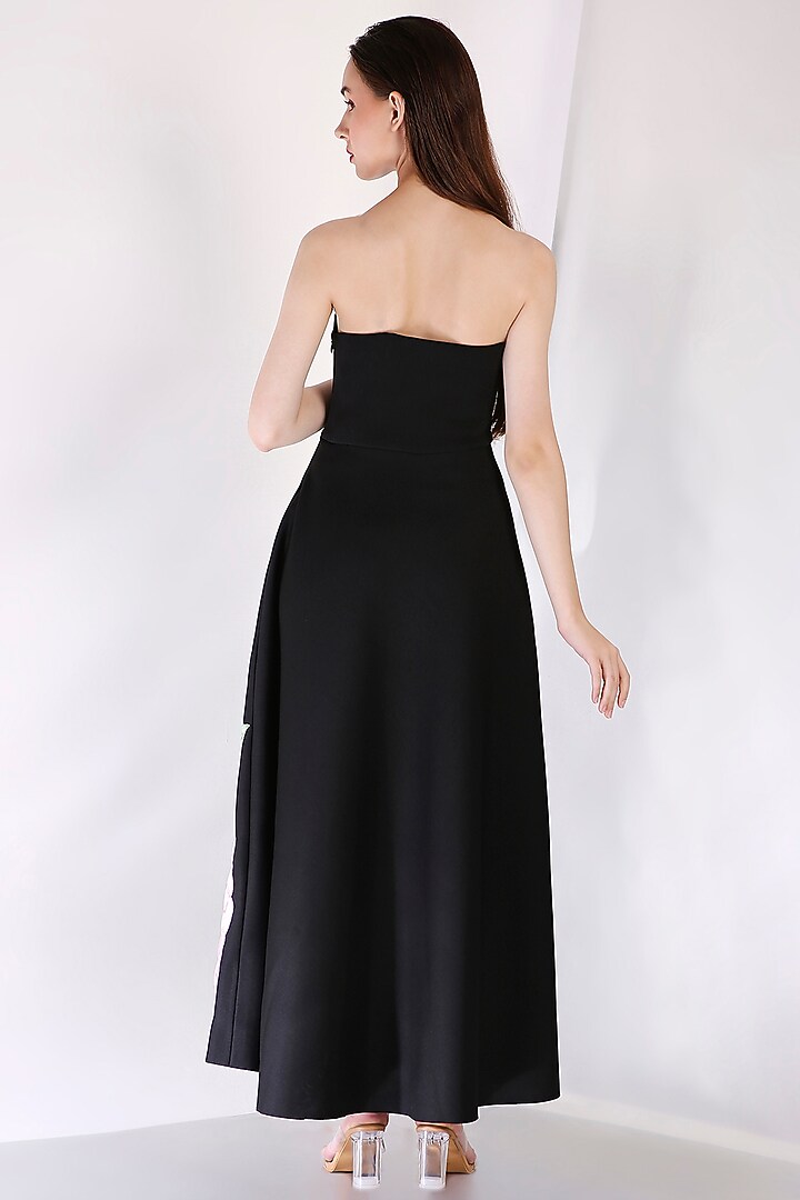 Black Neoprene Floral Embroidered Vacation Dress by OZEQO at Pernia's Pop Up Shop