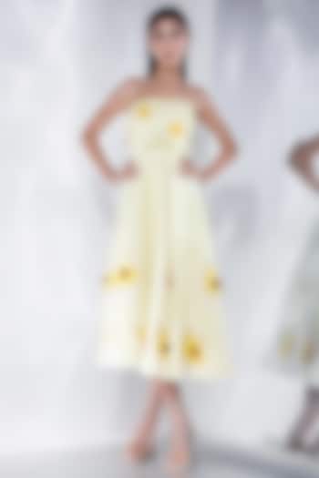 Light Yellow Neoprene Floral Printed Vacation Dress With Wrap by OZEQO at Pernia's Pop Up Shop