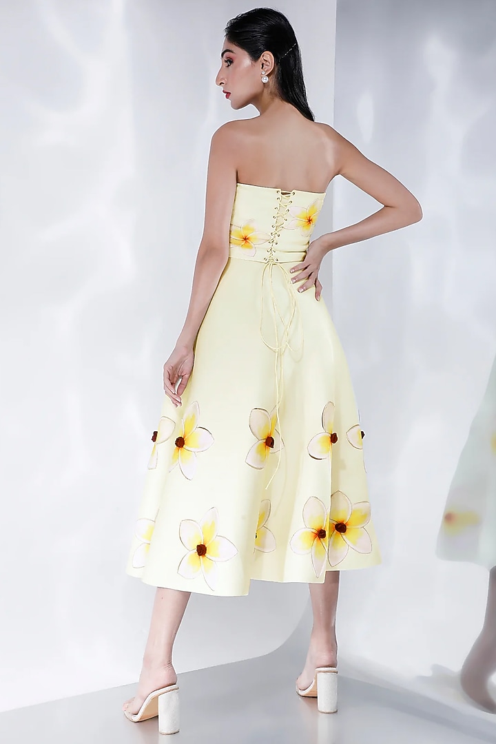Light Yellow Neoprene Floral Printed Vacation Dress With Wrap by OZEQO at Pernia's Pop Up Shop
