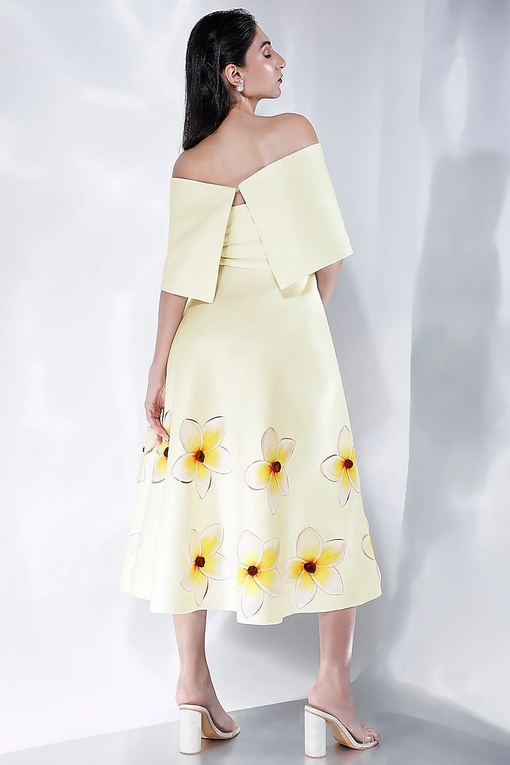Light Yellow Neoprene Floral Printed Vacation Dress With Wrap by OZEQO at Pernia's Pop Up Shop