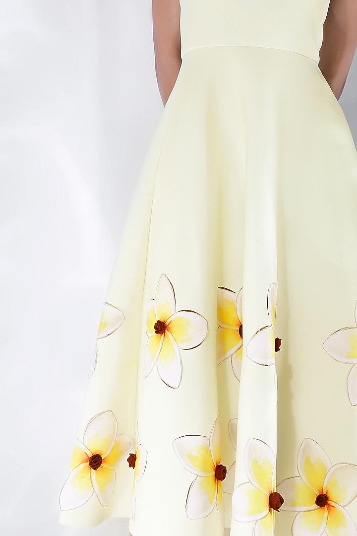 Light Yellow Neoprene Floral Printed Vacation Dress With Wrap by OZEQO at Pernia's Pop Up Shop