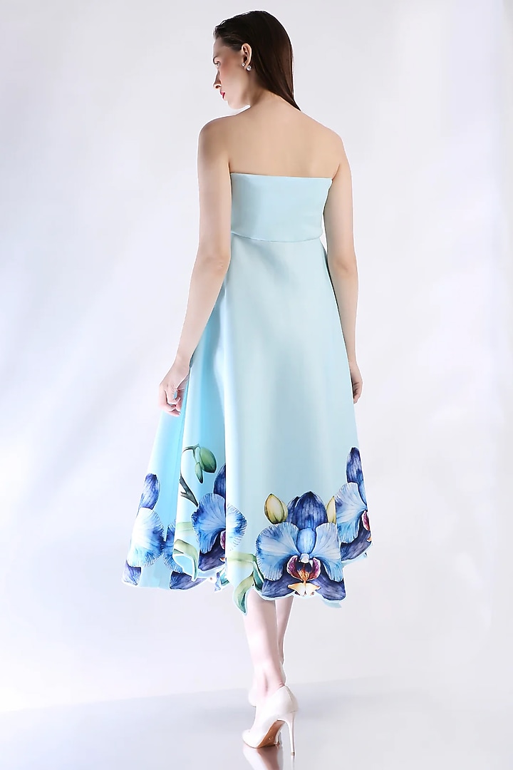 Blue Neoprene Floral Printed Vacation Dress With Wrap by OZEQO at Pernia's Pop Up Shop