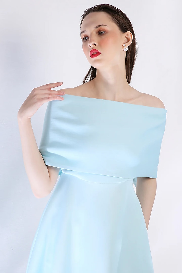 Blue Neoprene Floral Printed Vacation Dress With Wrap by OZEQO at Pernia's Pop Up Shop