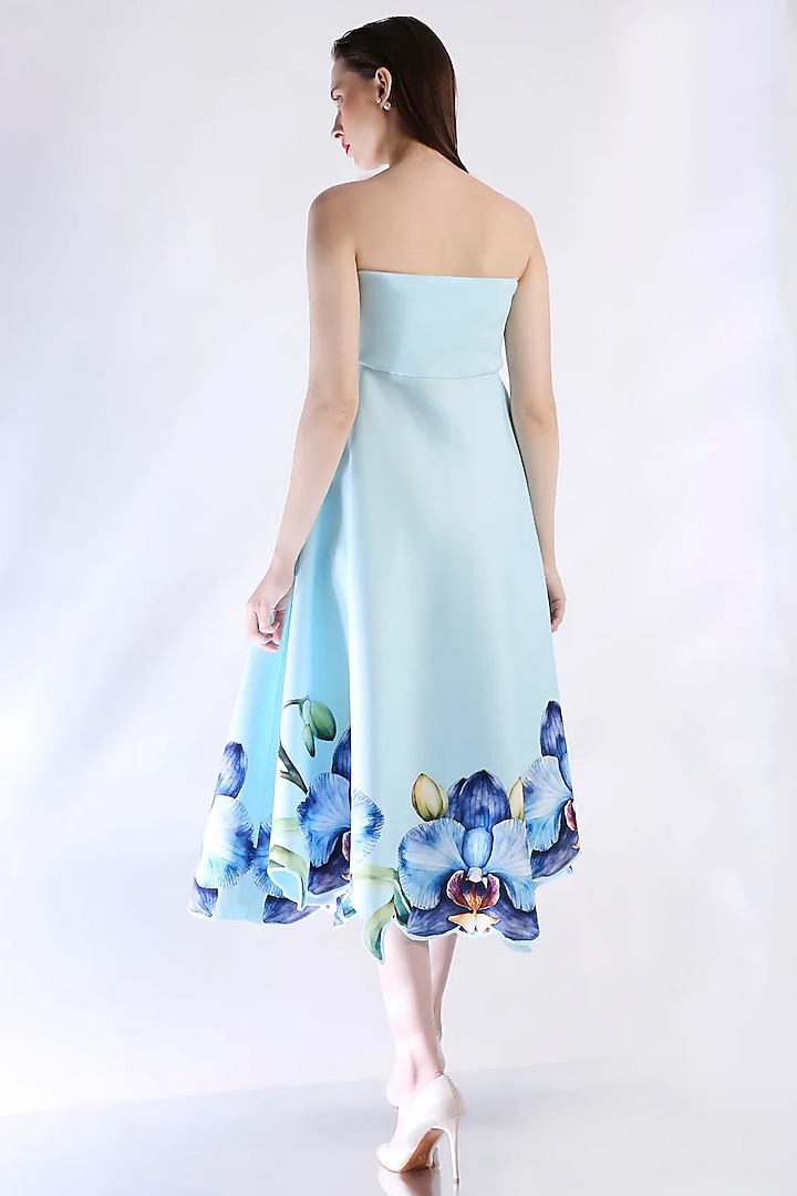 Blue Neoprene Floral Printed Vacation Dress With Wrap by OZEQO at Pernia's Pop Up Shop