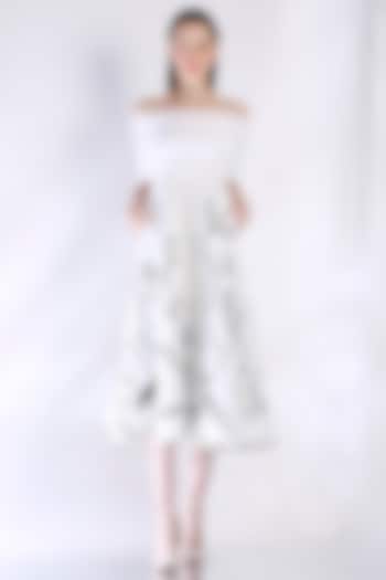 White Neoprene Floral Embroidered Vacation Dress With Wrap by OZEQO at Pernia's Pop Up Shop