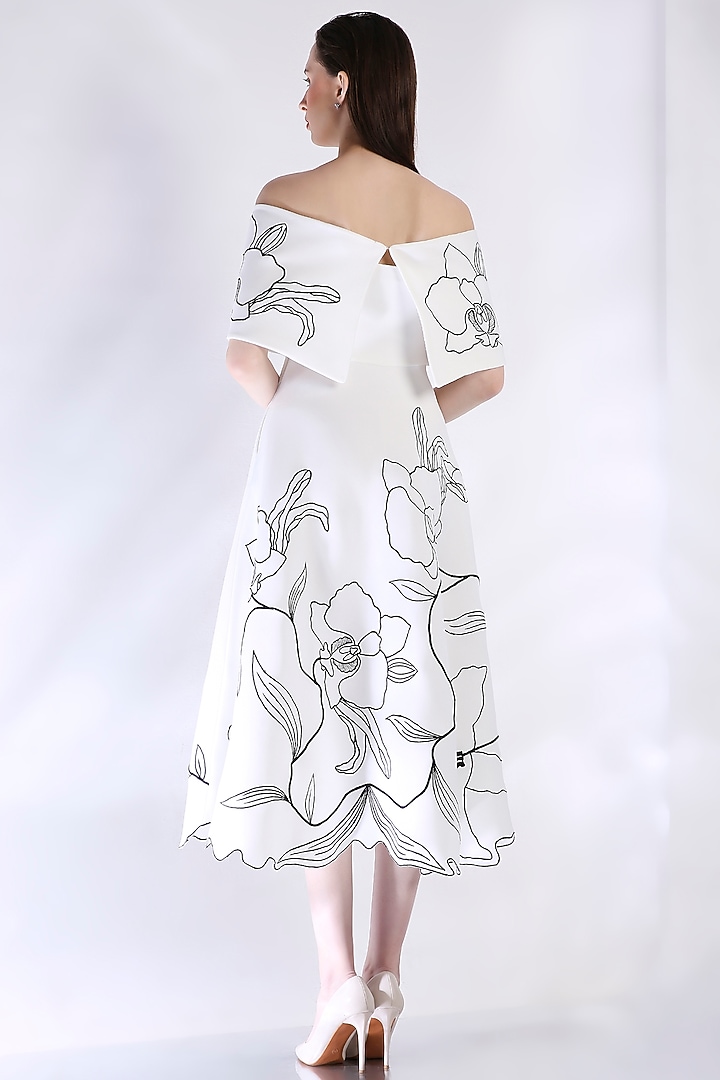 White Neoprene Floral Embroidered Vacation Dress With Wrap by OZEQO at Pernia's Pop Up Shop