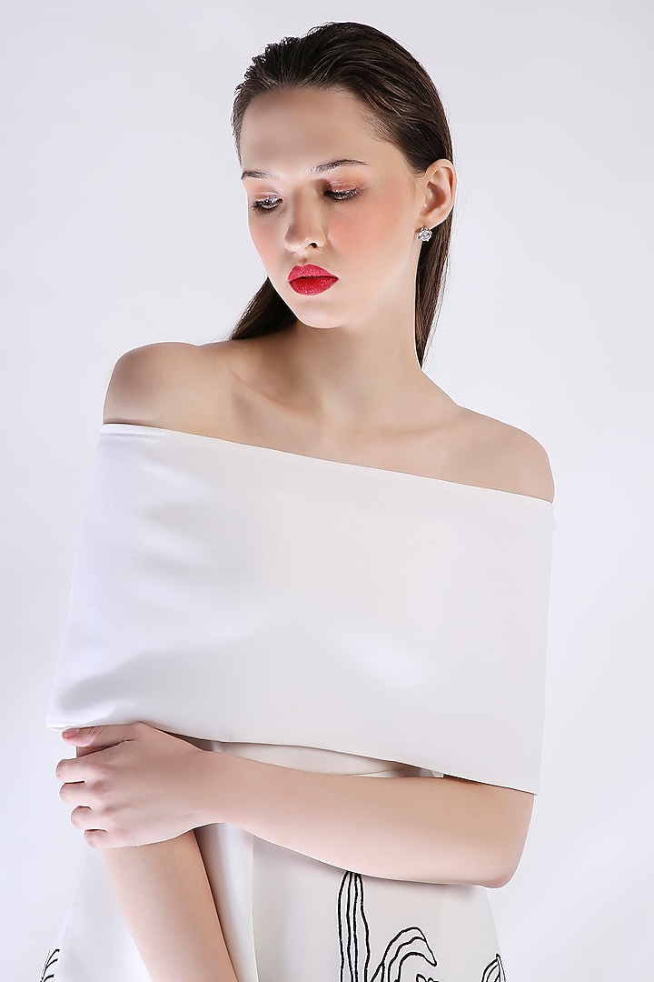 White Neoprene Floral Embroidered Vacation Dress With Wrap by OZEQO at Pernia's Pop Up Shop