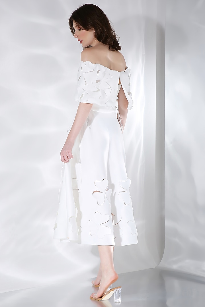 Off-White Neoprene Floral Cut-Out Midi Vacation Dress by OZEQO at Pernia's Pop Up Shop