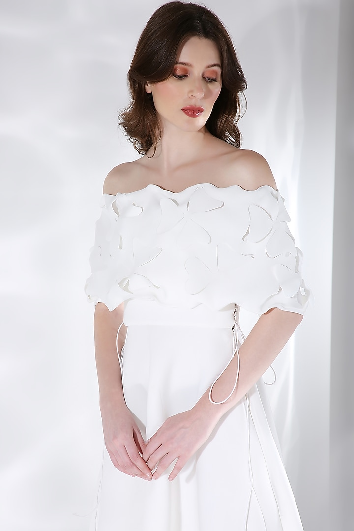 Off-White Neoprene Floral Cut-Out Midi Vacation Dress by OZEQO at Pernia's Pop Up Shop