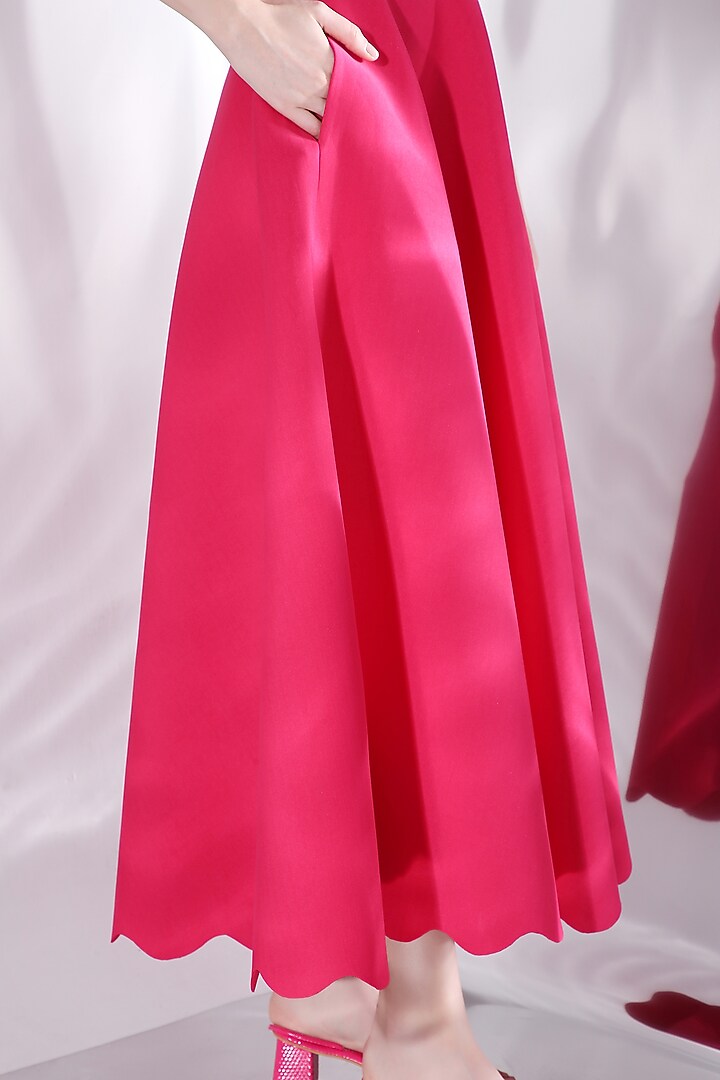 Hot Pink Neoprene Strapless Midi Summer Dress by OZEQO at Pernia's Pop Up Shop