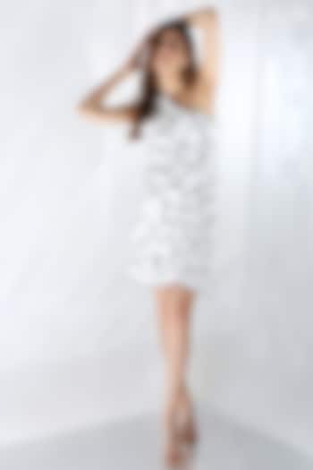 White Neoprene Asymmetric Patchwork Mini Vacation Dress by OZEQO at Pernia's Pop Up Shop