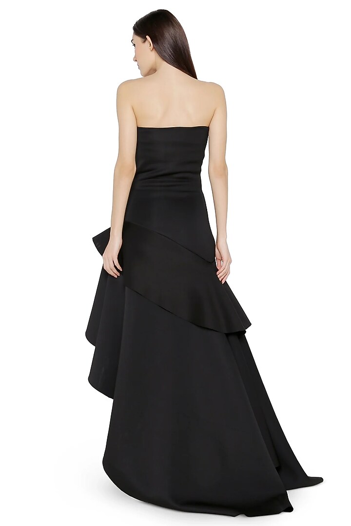 Black Neoprene Ruffled Maxi Vacation Dress by OZEQO at Pernia's Pop Up Shop