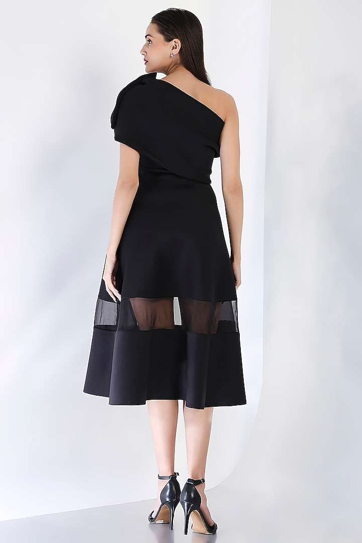 Black Neoprene Strapless Midi Vacation Dress With Wrap by OZEQO at Pernia's Pop Up Shop