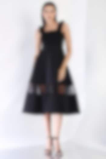 Black Neoprene Strapless Midi Vacation Dress by OZEQO at Pernia's Pop Up Shop