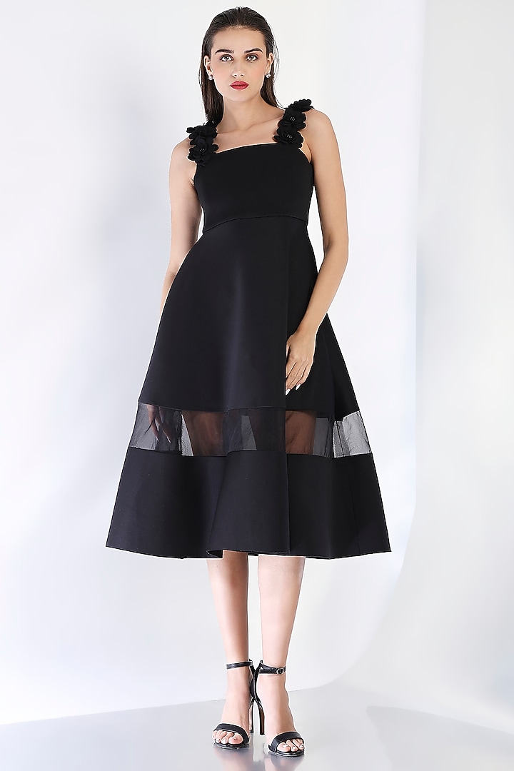 Black Neoprene Strapless Midi Vacation Dress by OZEQO at Pernia's Pop Up Shop
