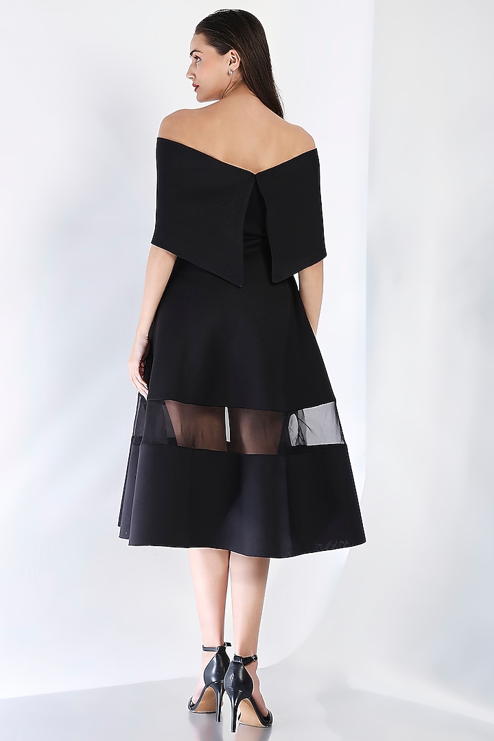 Black Neoprene Strapless Paneled Midi Summer Dress With Wrap by OZEQO at Pernia's Pop Up Shop