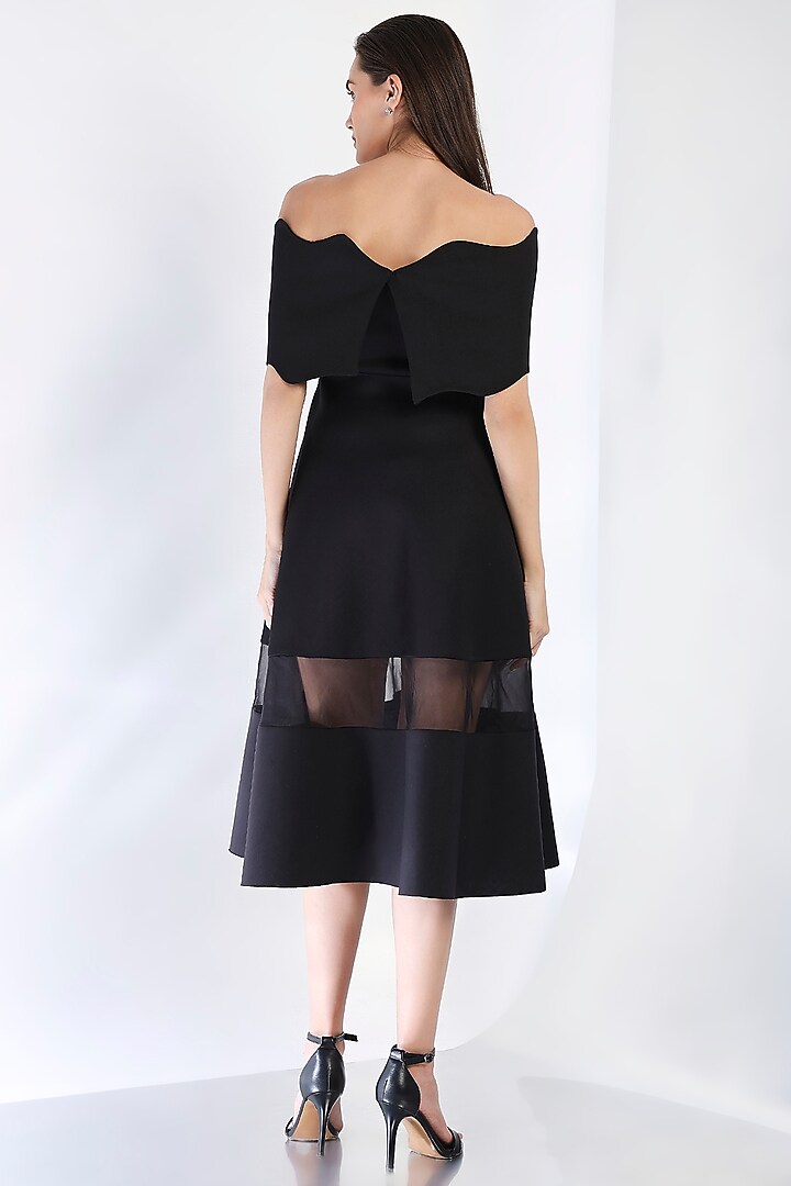 Black Neoprene Strapless Paneled Midi Vacation Dress With Wave Wrap by OZEQO at Pernia's Pop Up Shop