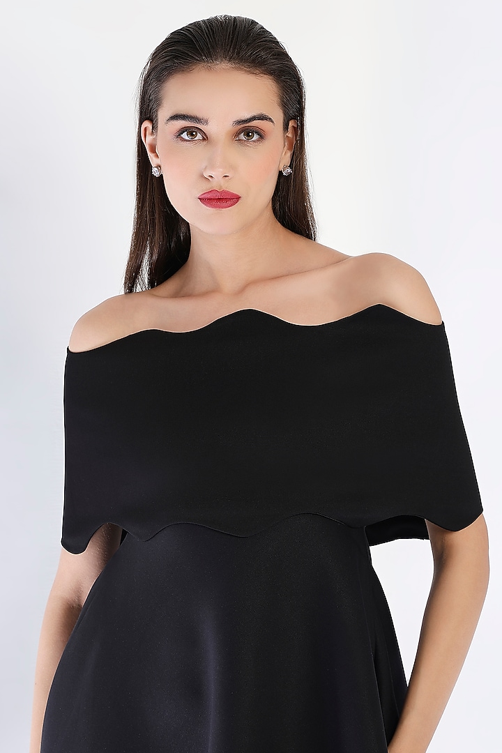 Black Neoprene Strapless Paneled Midi Vacation Dress With Wave Wrap by OZEQO at Pernia's Pop Up Shop