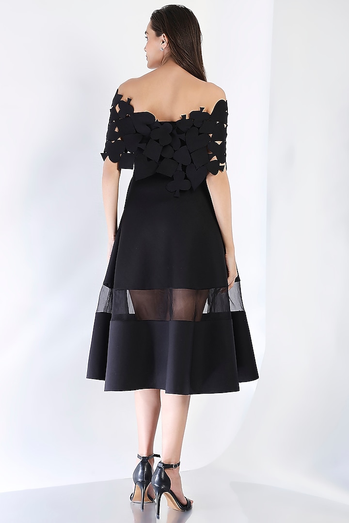 Black Neoprene Strapless Paneled Midi Vacation Dress With Cut-Out Wrap by OZEQO at Pernia's Pop Up Shop