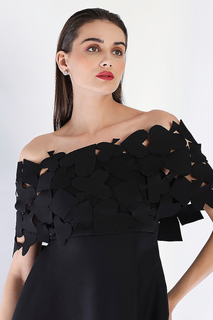 Black Neoprene Strapless Paneled Midi Vacation Dress With Cut-Out Wrap by OZEQO at Pernia's Pop Up Shop
