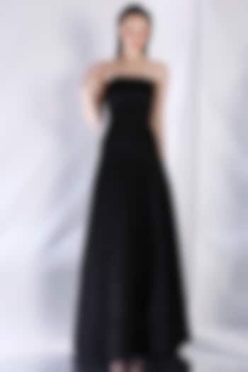 Black Neoprene Strapless Slit Maxi Vacation Dress by OZEQO at Pernia's Pop Up Shop