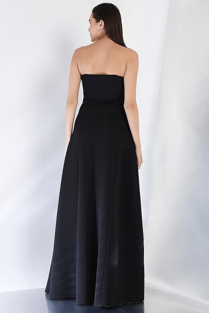Black Neoprene Strapless Slit Maxi Vacation Dress by OZEQO at Pernia's Pop Up Shop 2026 Black Neoprene Strapless Slit Maxi Vacation Dress by OZEQO at Pernia's Pop Up Shop 2026