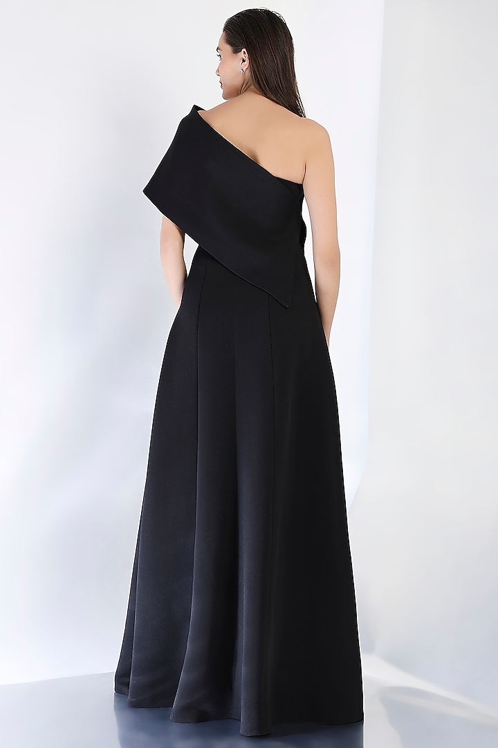 Black Neoprene Strapless Slit Maxi Vacation Dress With Wrap by OZEQO at Pernia's Pop Up Shop