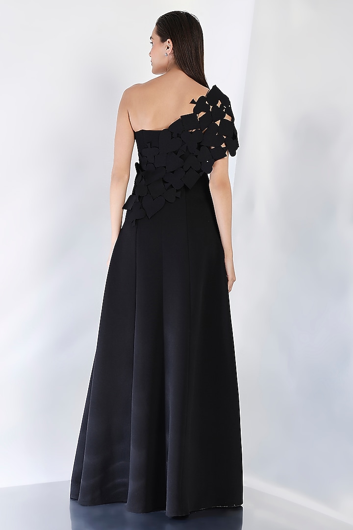 Black Neoprene Strapless Panel Maxi Vacation Dress With Cut-Out Wrap by OZEQO at Pernia's Pop Up Shop