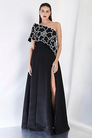 long dresses with slits up the side india Shop Black & Gold Long Dress