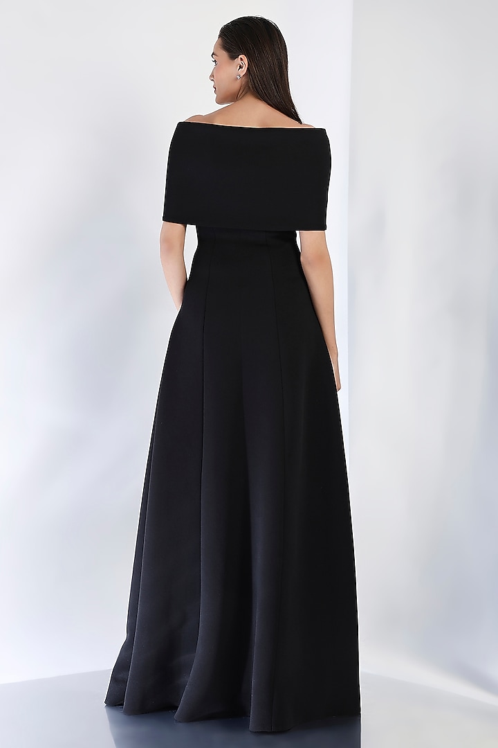 Black Neoprene Strapless Panel Maxi Vacation Dress With Bow Wrap by OZEQO at Pernia's Pop Up Shop