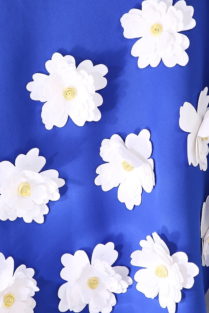 Royal Blue Neoprene 3D Floral Flared Maxi Vacation Dress by OZEQO at Pernia's Pop Up Shop