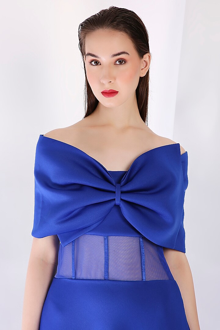 Royal Blue Neoprene 3D Floral Maxi Vacation Dress With Wrap by OZEQO at Pernia's Pop Up Shop