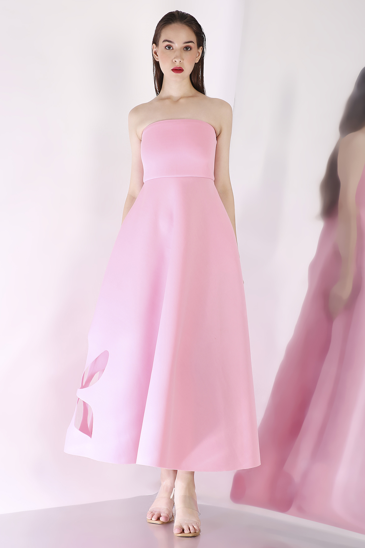 Light Pink Neoprene Strapless Summer Dress by OZEQO at Pernia's Pop Up Shop