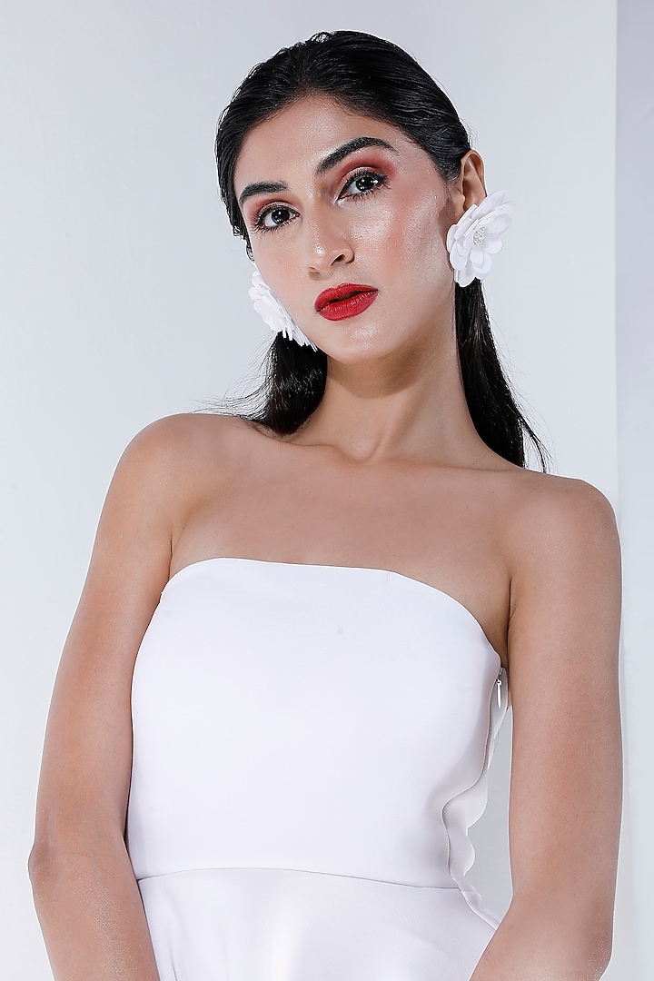 White Neoprene Strapless Skater Summer Dress by OZEQO at Pernia's Pop Up Shop