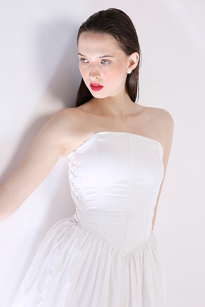 White Cotton Corset Mini Summer Dress by OZEQO at Pernia's Pop Up Shop