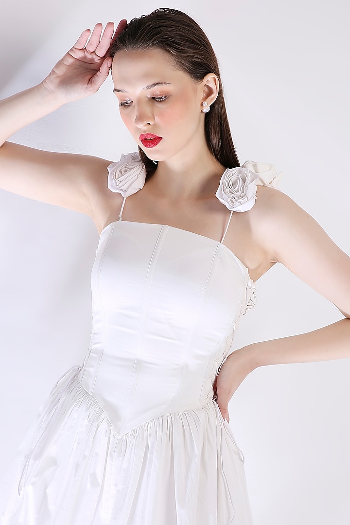 White Cotton Ruffled Mini Vacation Dress With Straps by OZEQO at Pernia's Pop Up Shop