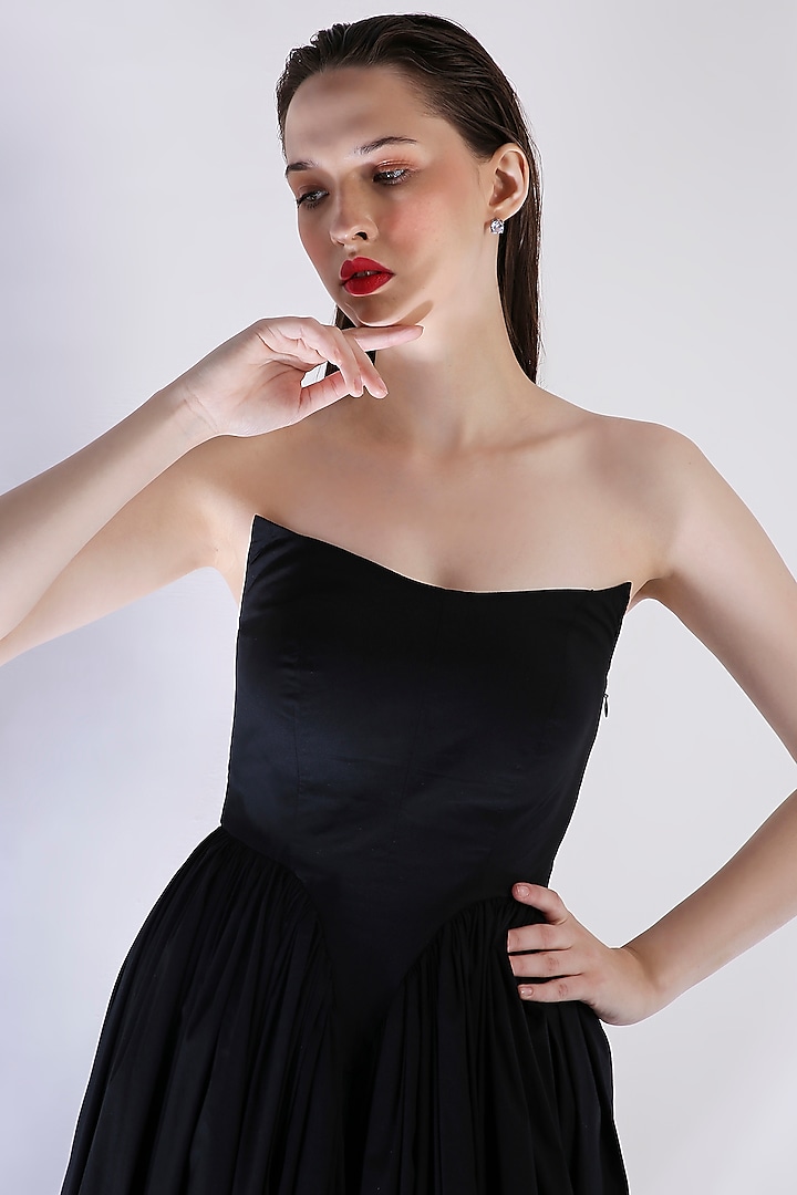 Black Cotton Corset Midi Vacation Dress by OZEQO at Pernia's Pop Up Shop
