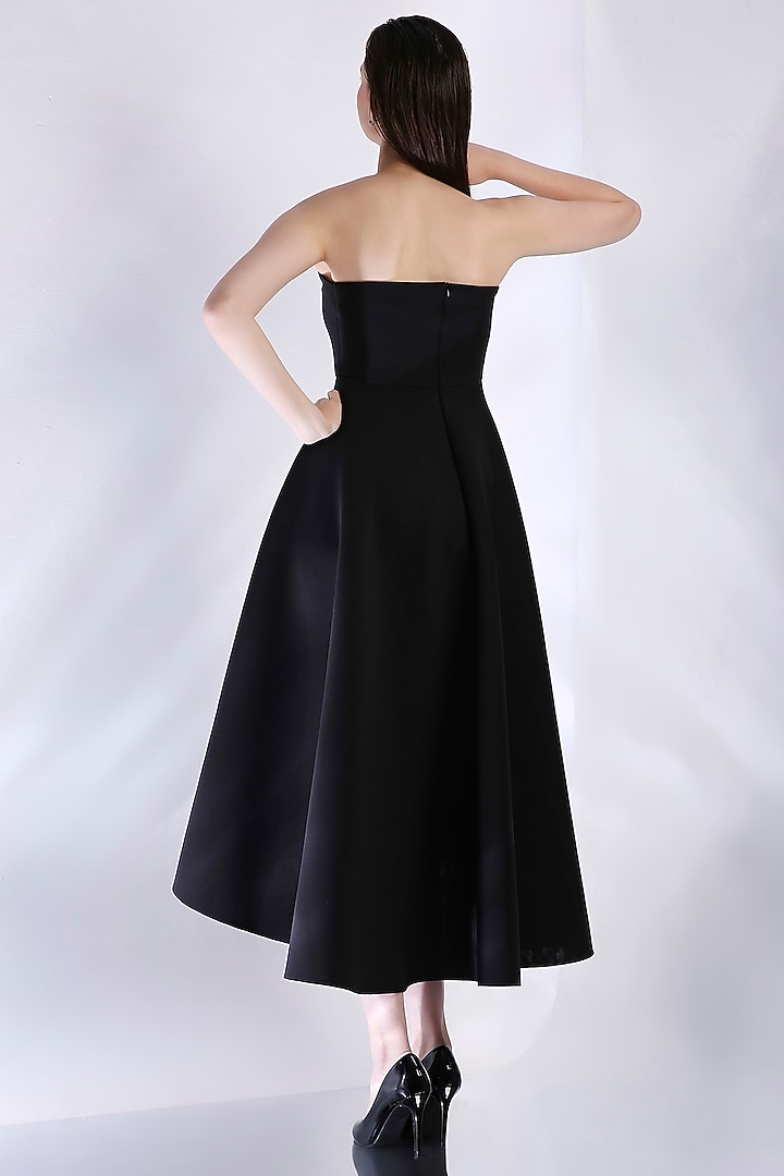 Black Neoprene Strapless High-Low Midi Summer Dress by OZEQO at Pernia's Pop Up Shop