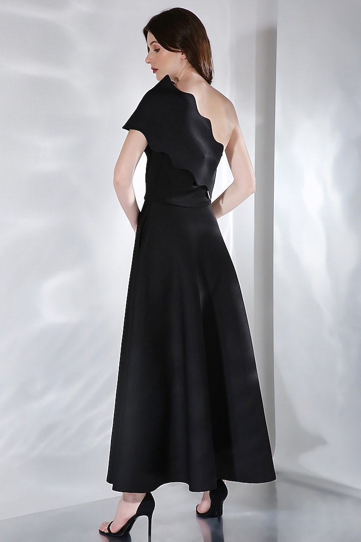 Black Neoprene Flared Maxi Summer Dress With Wrap by OZEQO at Pernia's Pop Up Shop