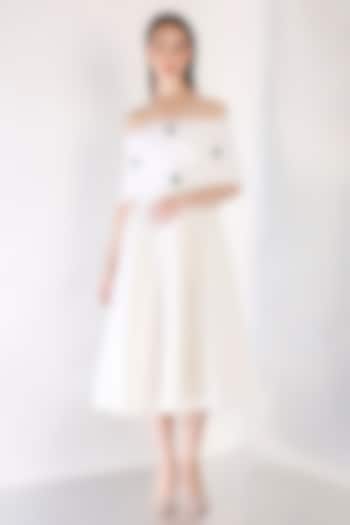 White Neoprene Midi Vacation Dress With Wrap by OZEQO at Pernia's Pop Up Shop