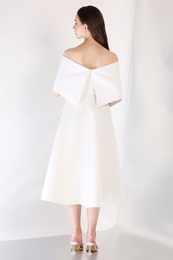 White Neoprene Midi Vacation Dress With Wrap by OZEQO at Pernia's Pop Up Shop
