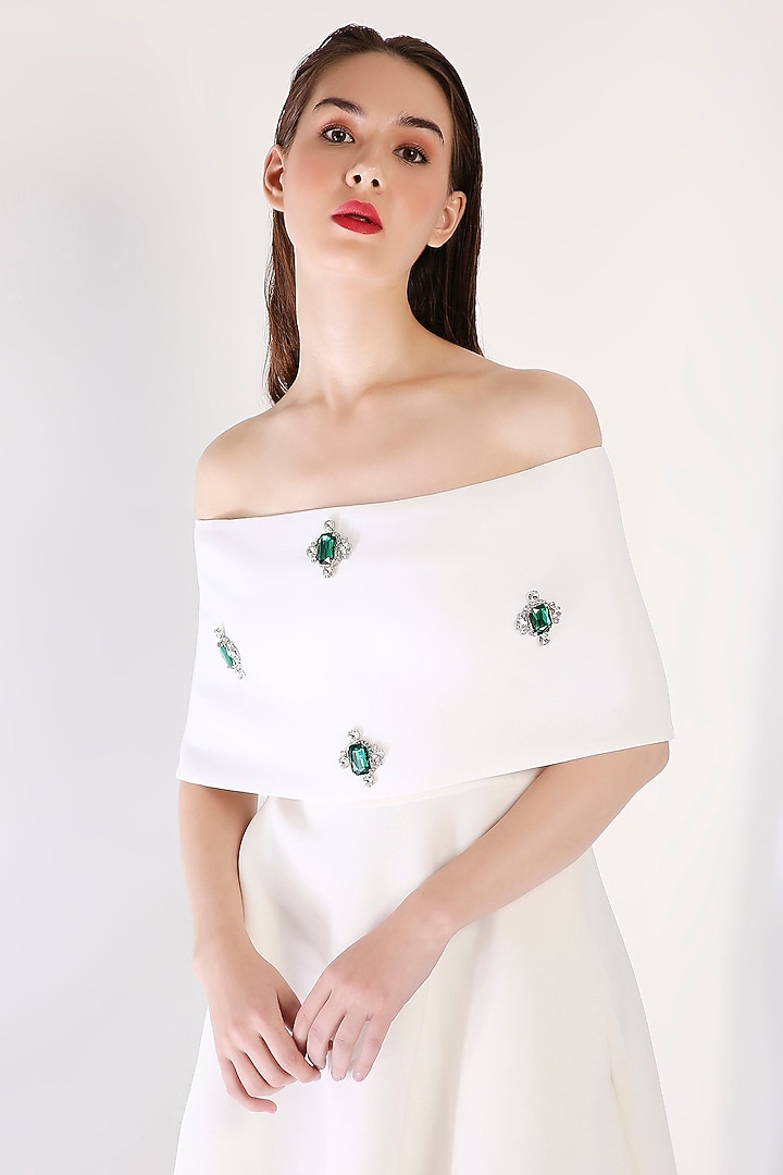 White Neoprene Midi Vacation Dress With Wrap by OZEQO at Pernia's Pop Up Shop